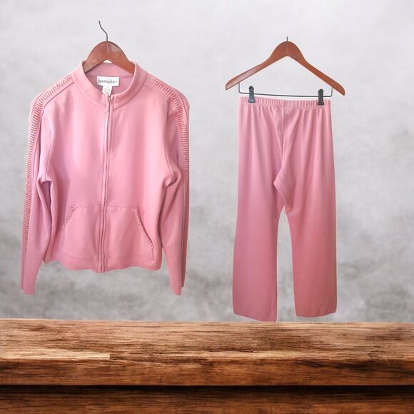 Bloomingdale's Pants - Vintage Bloomingdales Pink Sweatsuit Set M Cable Knit Sleeves 2 Piece Tracksuit